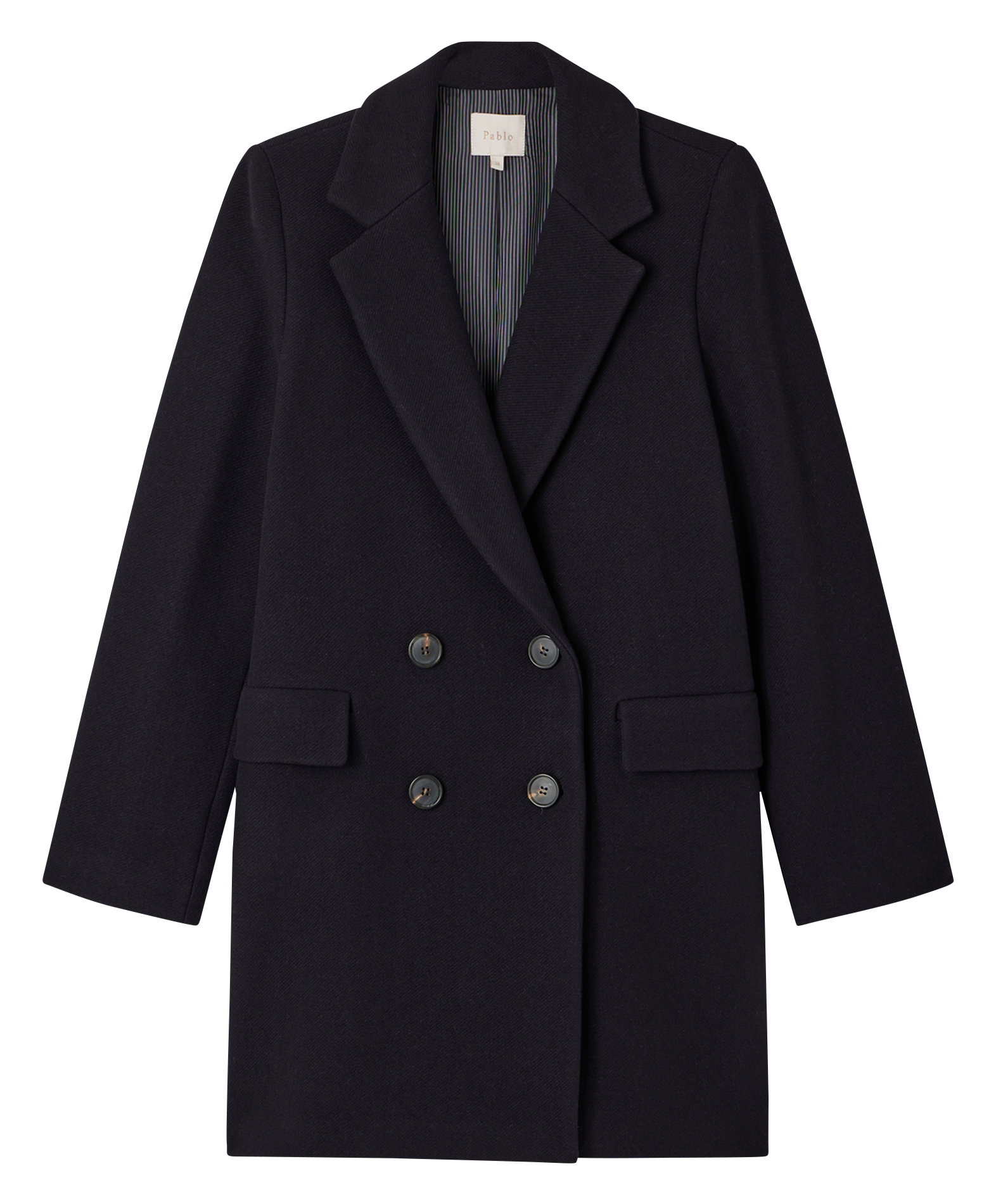 LIANE - Manteau droit à boutonnage croisé en laine mélangée | Bleu