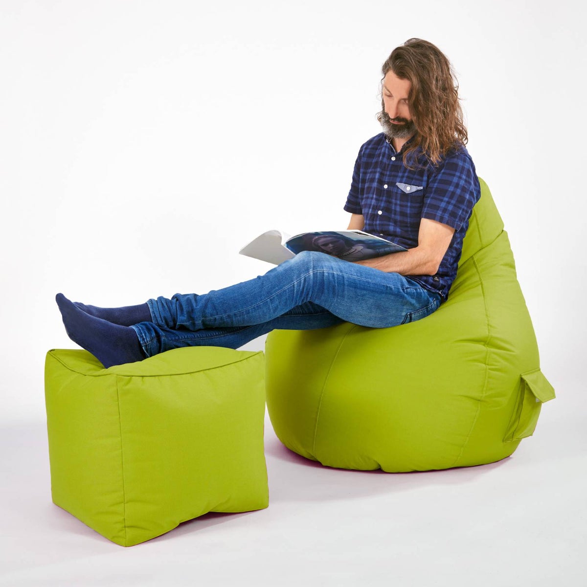 Groene Bean Zitzak Kruk 40x40x40cm met EPS-korrelvulling - Voetenbank Voetkussen Zitpoef voor Zitzakken - Vloerkussen voor Kinderen en Volwassenen - Voetsteun Zitkussen Zitkruk Groen