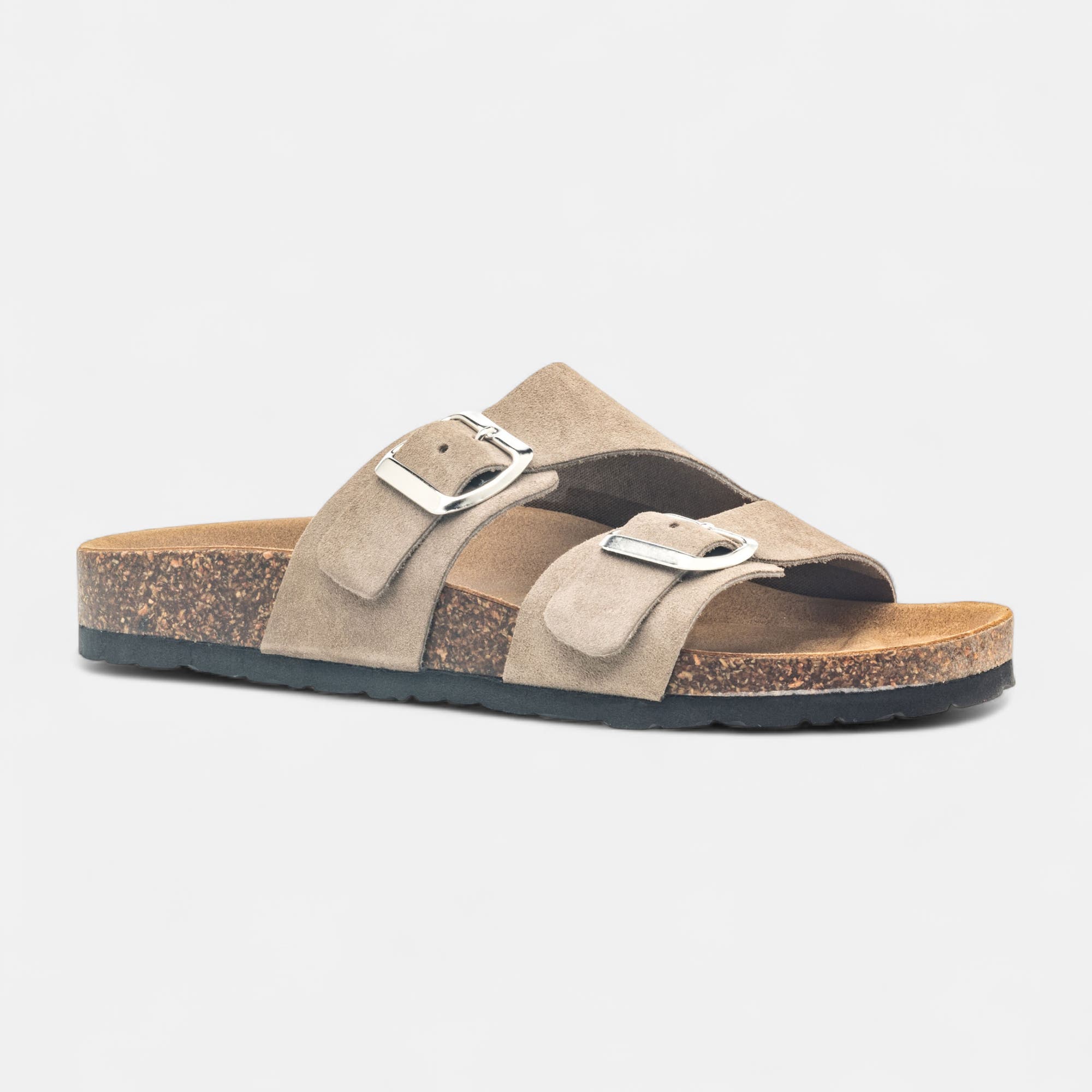 Mules semelle liège Femme en cuir taupe