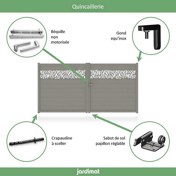 Portail Jardimat aluminium Neva 2 gris 7039 - 300 x h.180 cm