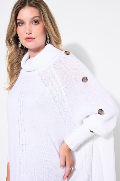 Pullover, Poncho-Style, Zopfmuster, Zipfelsaum
