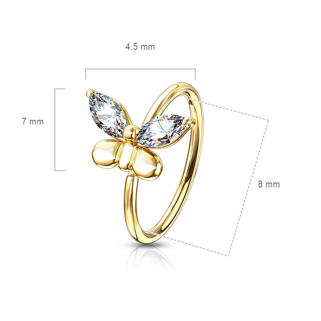 (8mm / 0.8mm) Helix / Conch / Nostril Mehrzweck Piercing Ring mit Schmetterling - Silber