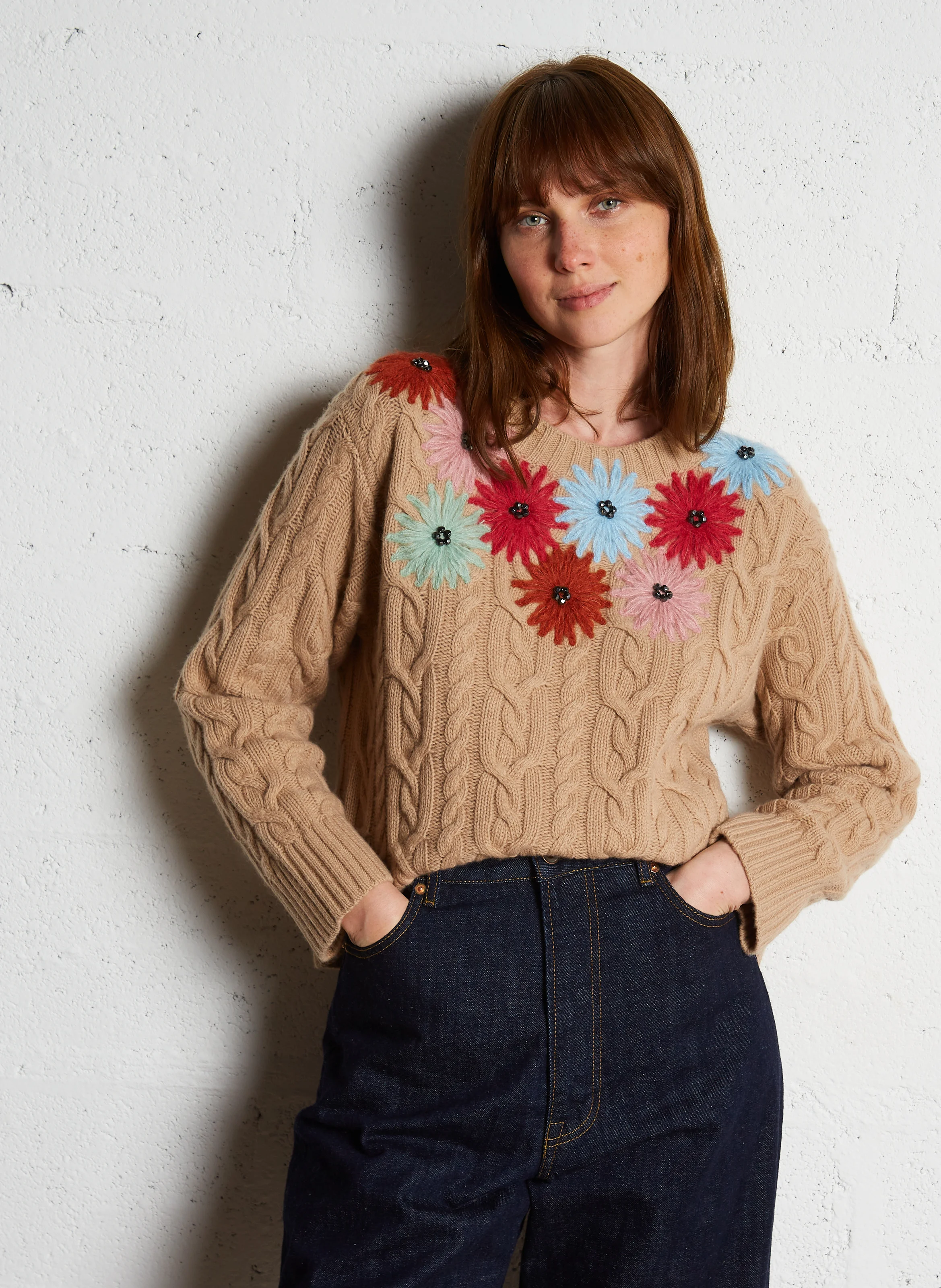 SASIA - Pull col rond droit en laine mélangée | Beige