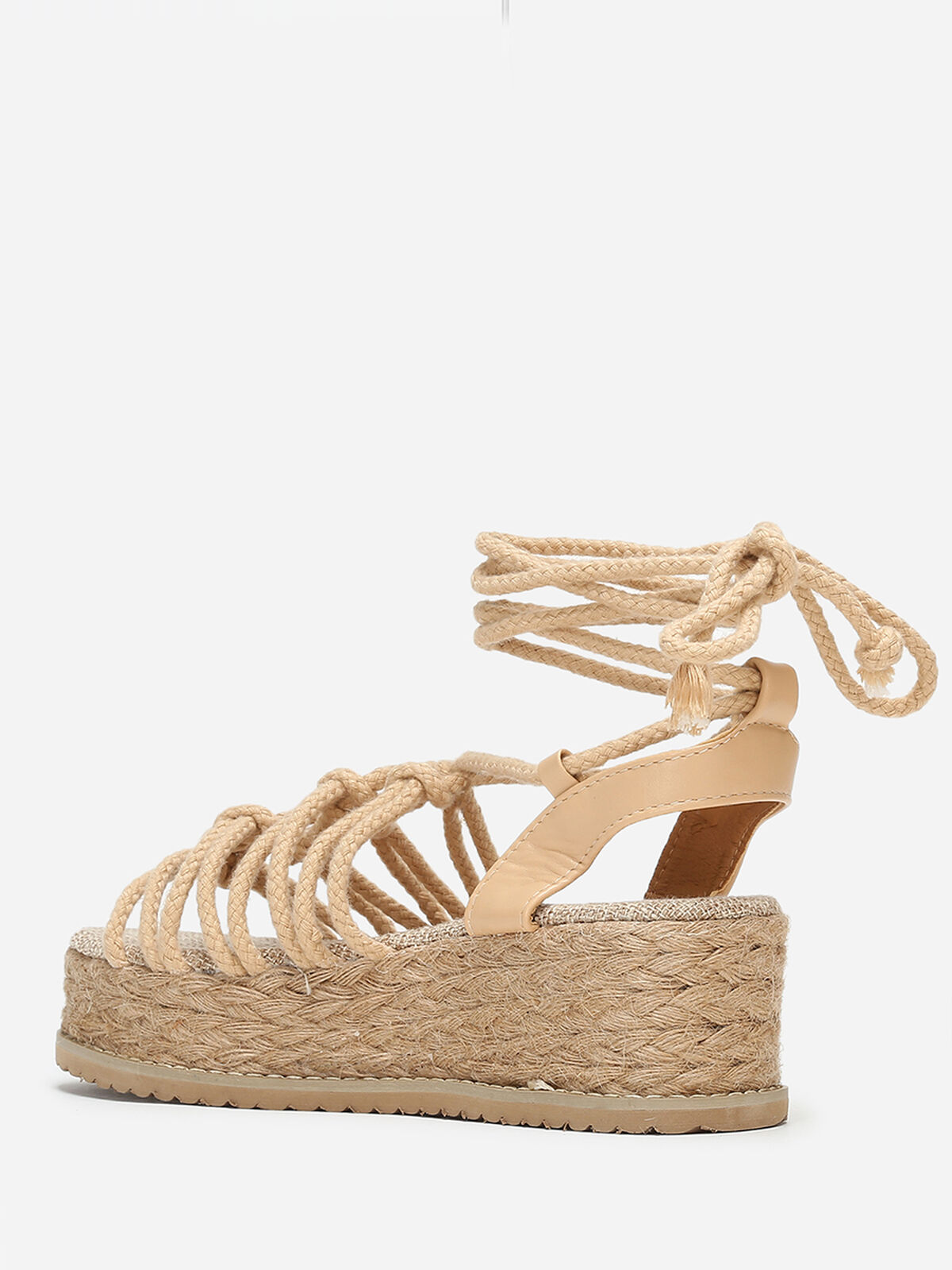 Sandales à plateforme compensée et cordons- Beige