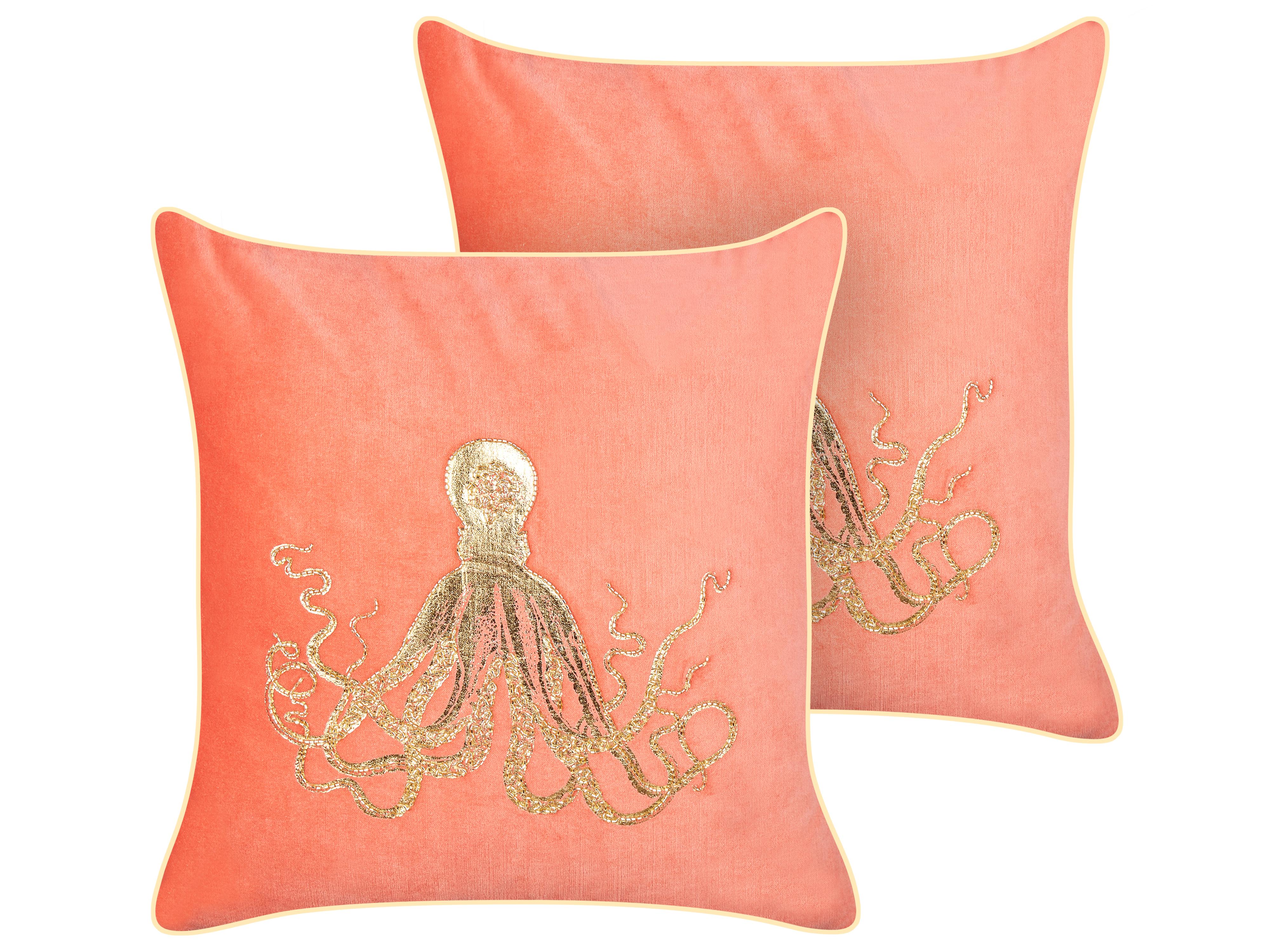 Set van 2 sierkussens LAMINARIA Fluweel 45 x 45 cm Koraalrood dierenprint