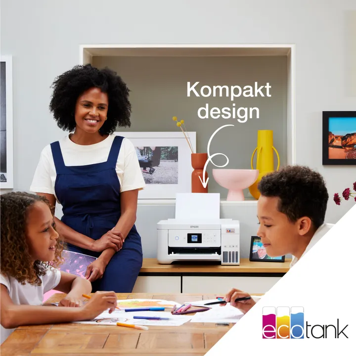 Epson EcoTank ET-2856 - Multifunktionsprinter - farve - blækprinter - kan genopfyldes - A4 (medie) - op til 10.5 spm (udskriver) - 100 ark - Wi-Fi, USB - hvid