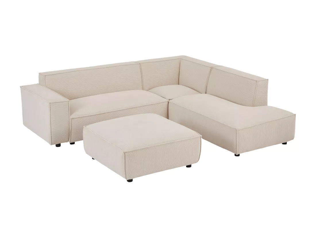 Grand canapé d'angle droit et pouf en velours côtelé beige BORORE de Pascal Morabito