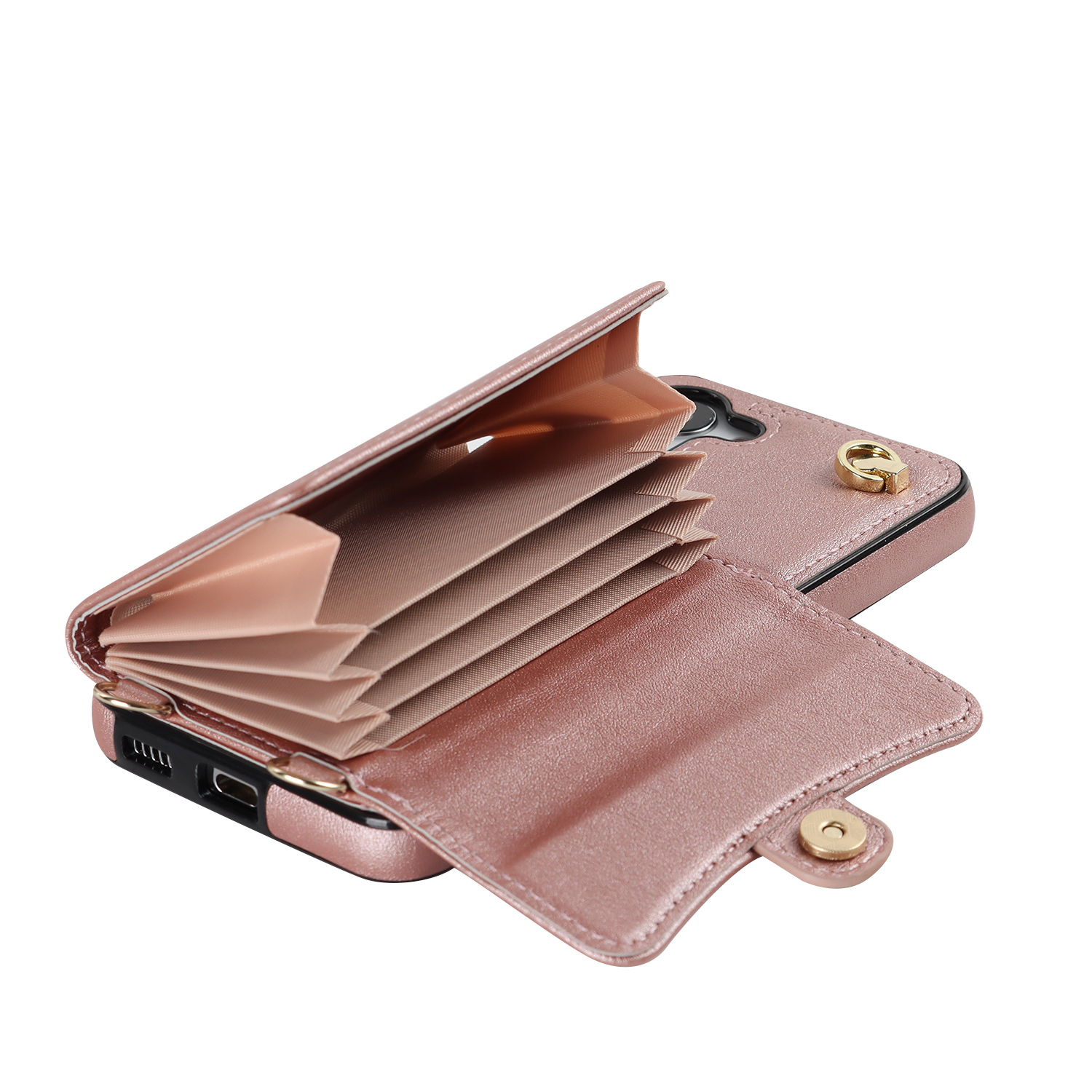 Samsung Galaxy S23 5G Necklace Leder Schutz Hülle mit Kartenfach   Handykette (140cm) - Roségold
