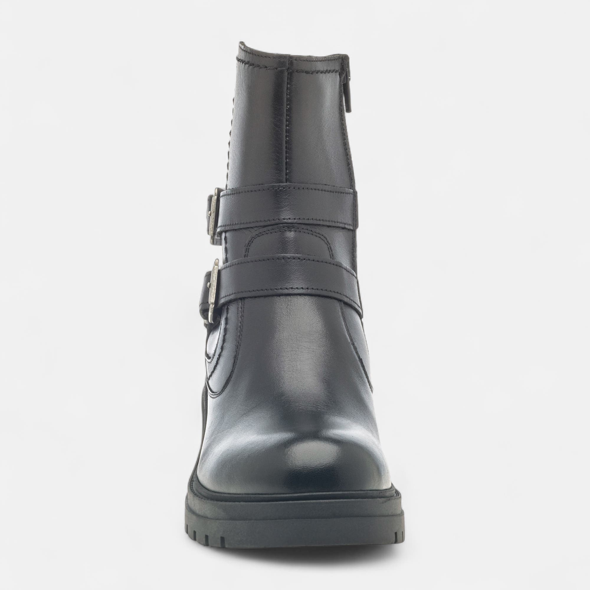 Boots à talon Femme en cuir noir