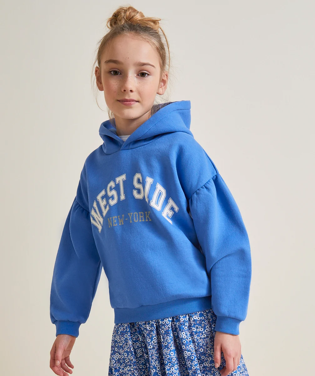 SWEAT À CAPUCHE FILLE EN FIBRES RECYCLÉES BLEU THÈME WEST SIDE
