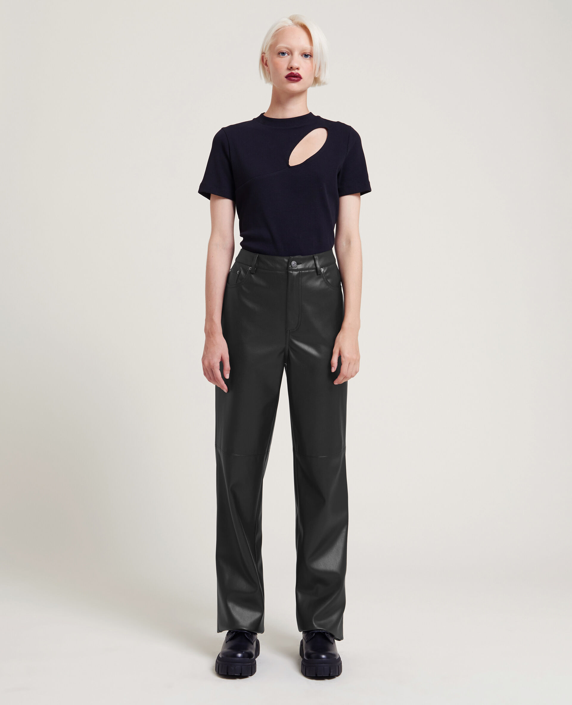 Pantalon droit en simili cuir SMALL - Noir