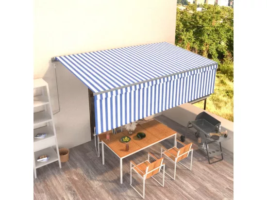 Auvent rétractable automatique avec store 5x3 m Bleu et blanc