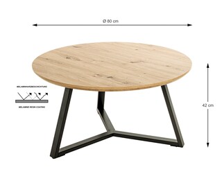 Couchtisch 80 cm Eiche-Dekor/schwarz
