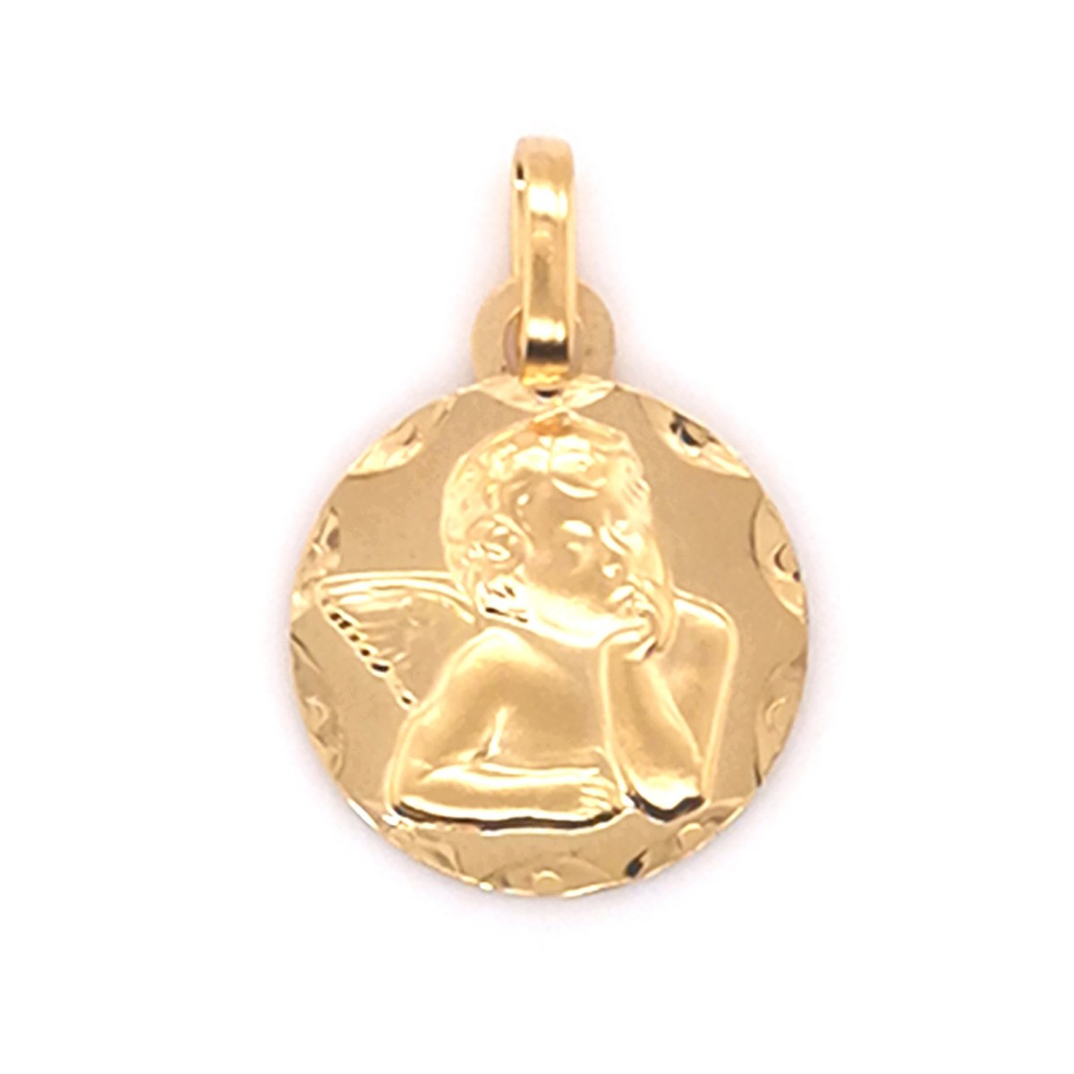 Médaille Brillaxis ange or jaune 9 carats 13mm