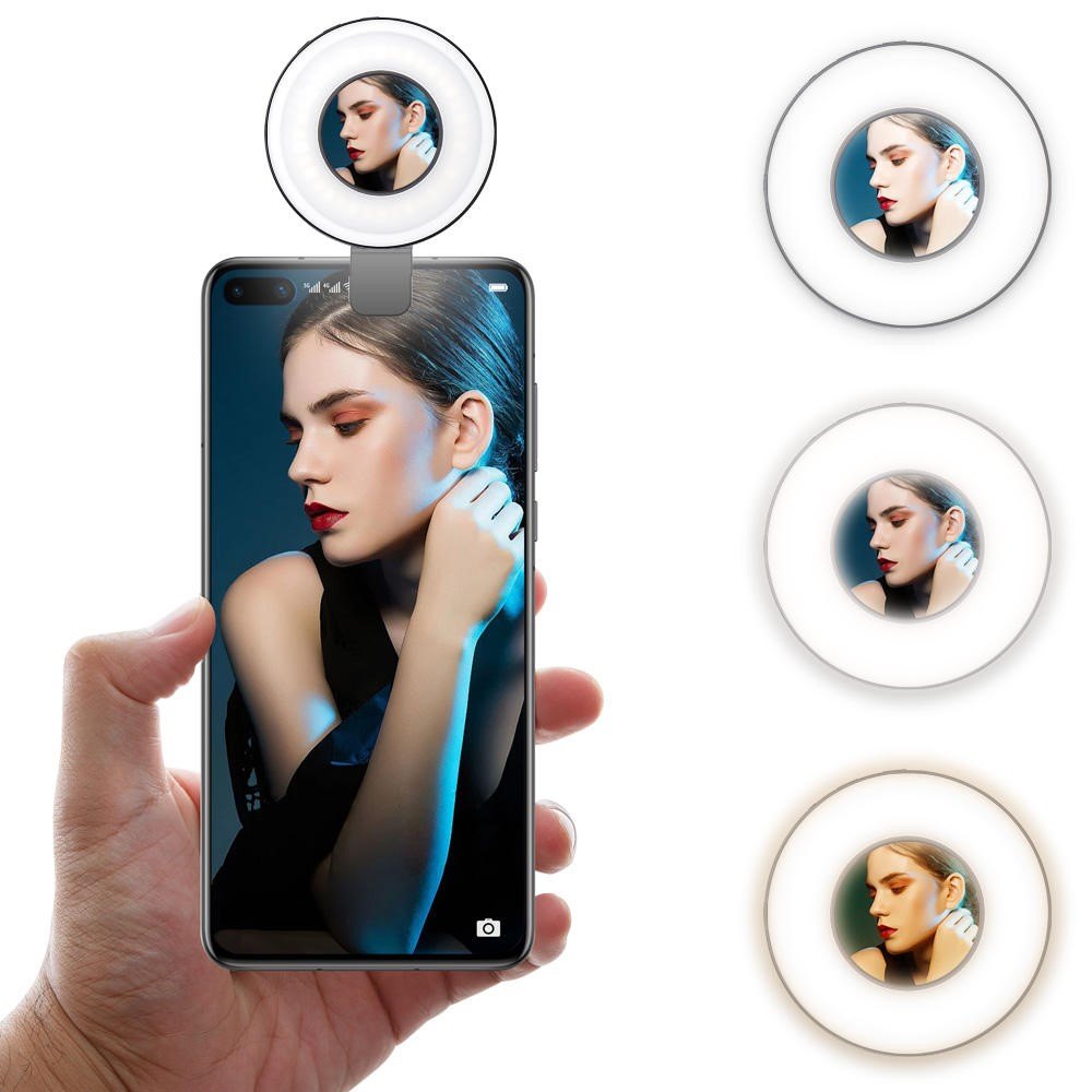 LED Foto / Video Dimmbare Ringleuchte mit MagSafe Magnet und Clip-Halterung für Smartphone / Laptop / Tablet - Schwarz