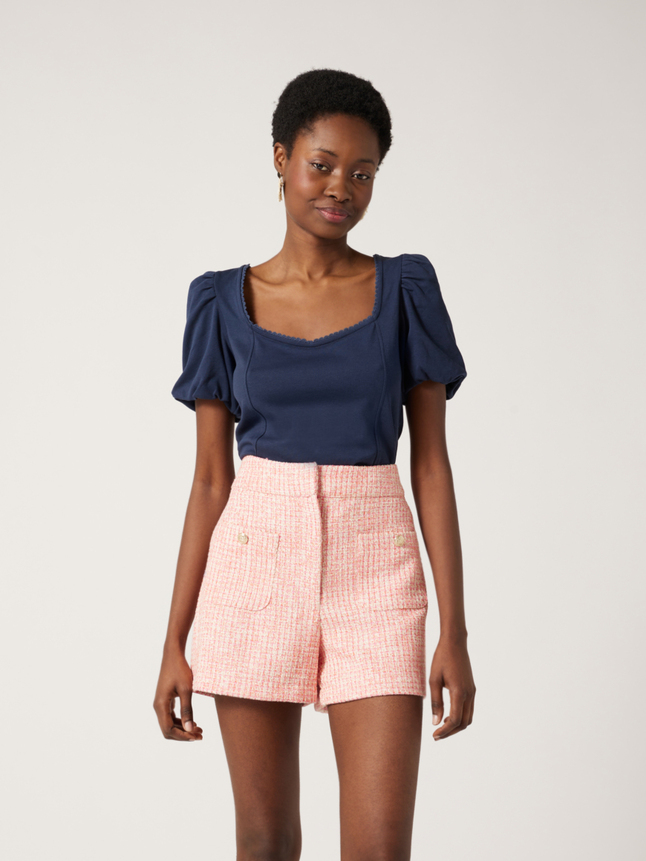 Top col carré dentelle