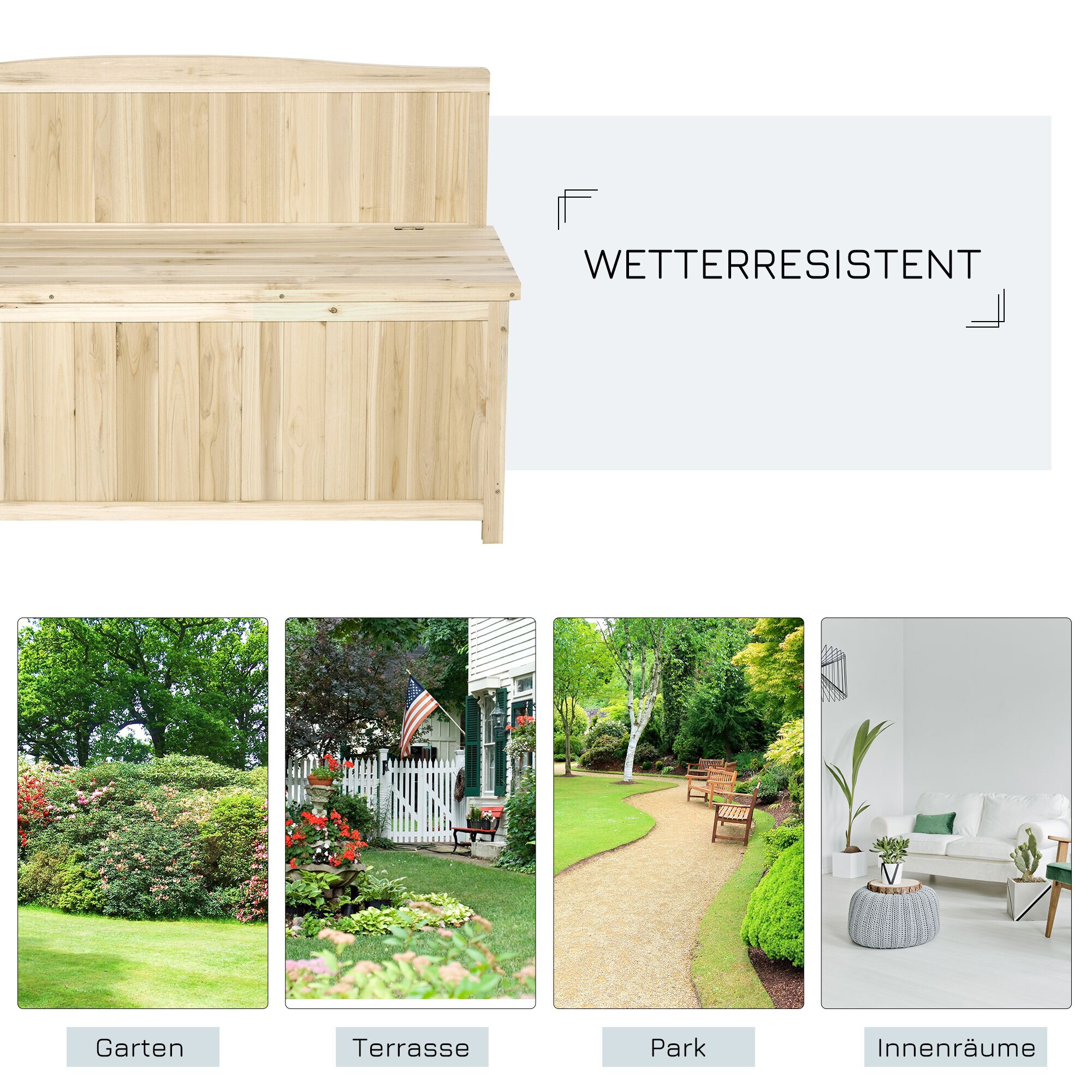 Outsunny Gartenbank mit Stauraum natur 115 x 45 x 75 cm (BxTxH)