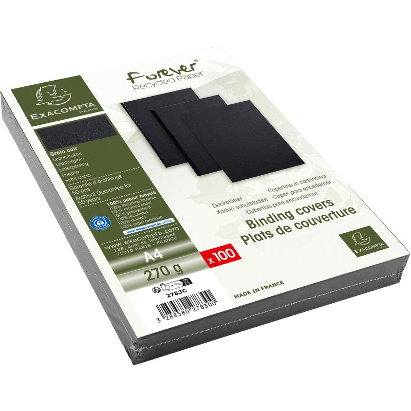 Couverture de reliure grain cuir 270 g Forever Exacompta A4 - Boîte de 100