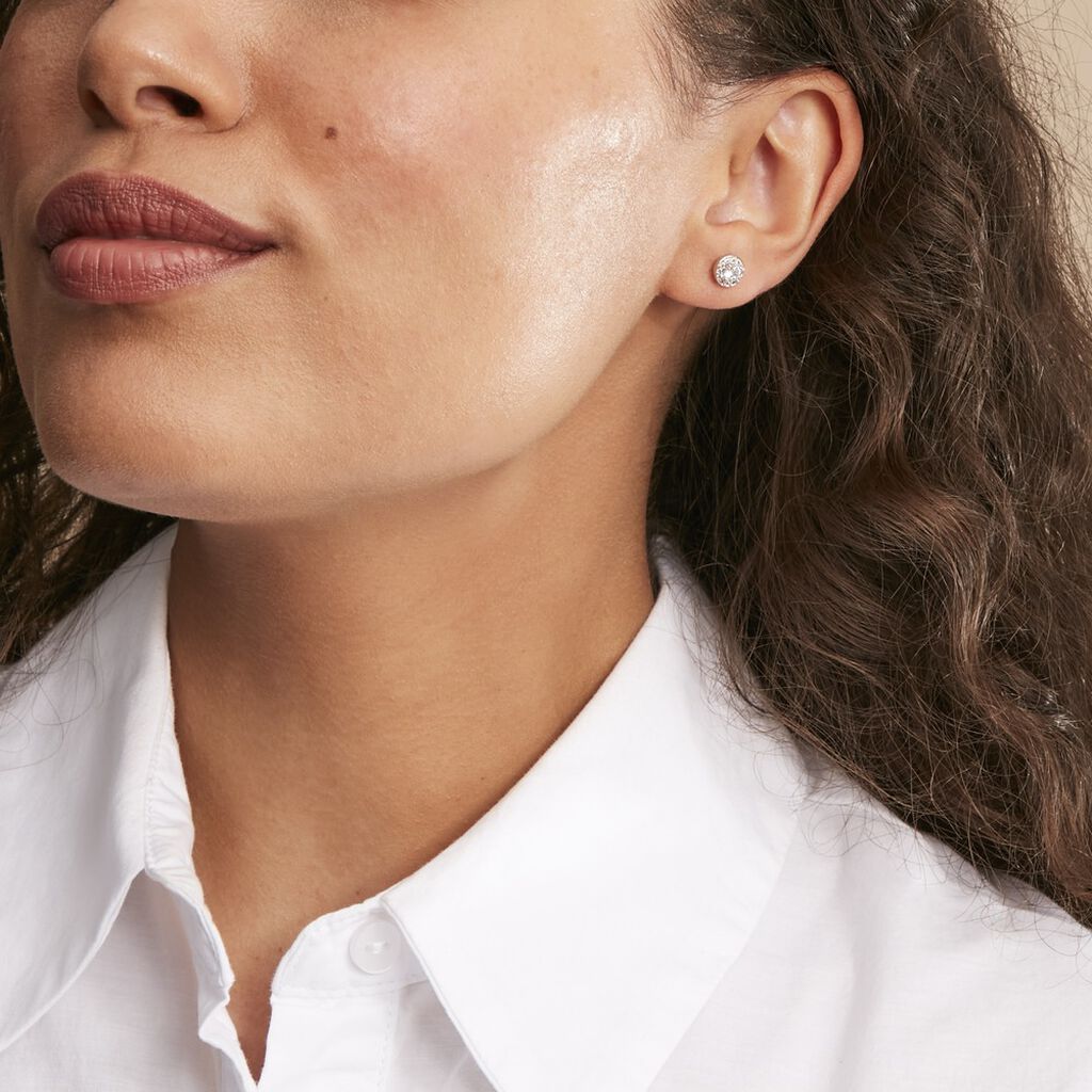 Boucles D'oreilles Puces Deanne Argent Blanc Oxyde De Zirconium