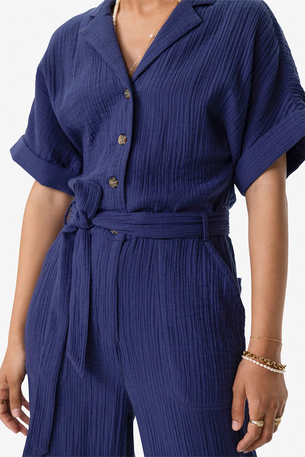 Blauwe jumpsuit met reverskraag