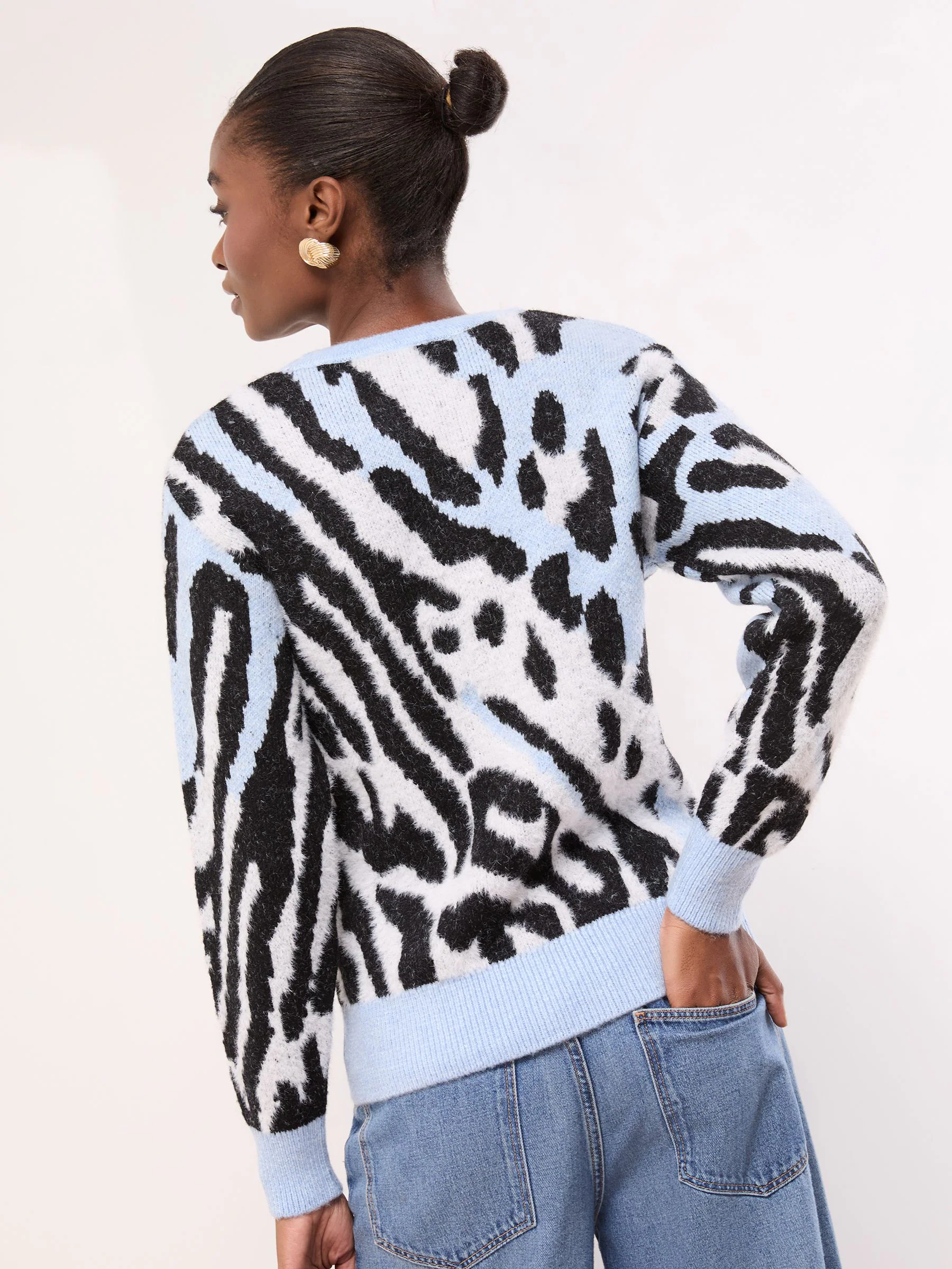 Blauw met luipaardprint - Lipsy Print Crew Neck Supersoft Knitted Jumper