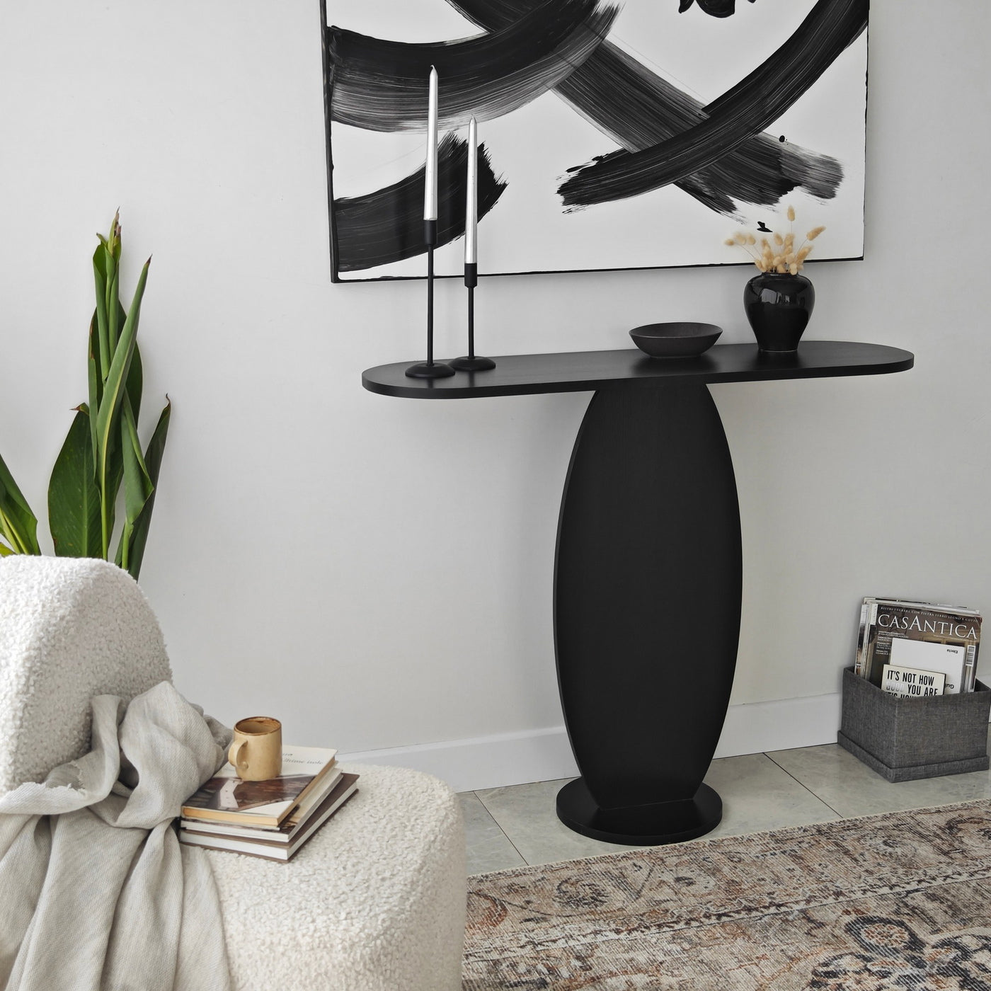 Giga Meubel - Sidetable Antraciet Hout - 100x30x81cm - Ellittica
