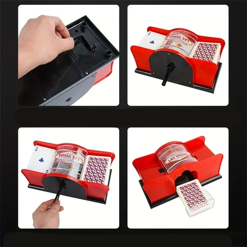 (23x11cm) Karten Mischmaschine Manueller 2 Deck Spielkarten Mischer Card Shuffler mit Handkurbel - Rot