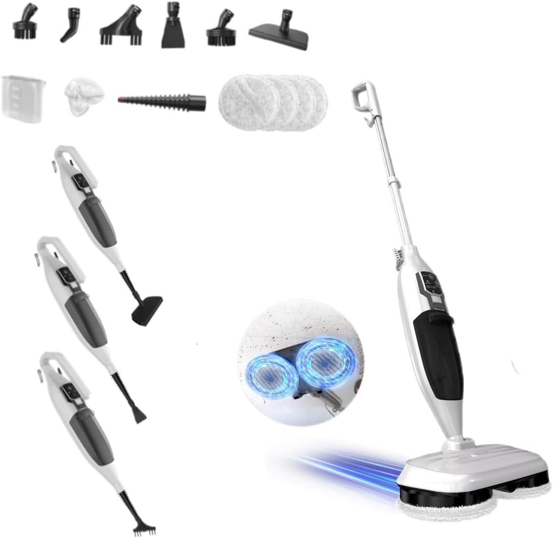 2-in-1 Dampfreiniger Mop mit 13 Zubehörteilen, Hochtemperaturdampf, 4 Mikrofaser-Ersatzpads, vielseitig einsetzbar, ideal für die Reinigung von Böden,Fenstern,Küche,Toilette,entfernt 99.9%