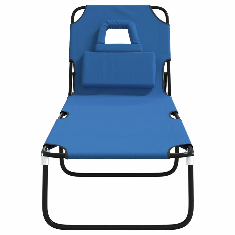 Chaise longue pliante bleu tissu oxford acier enduit de poudre