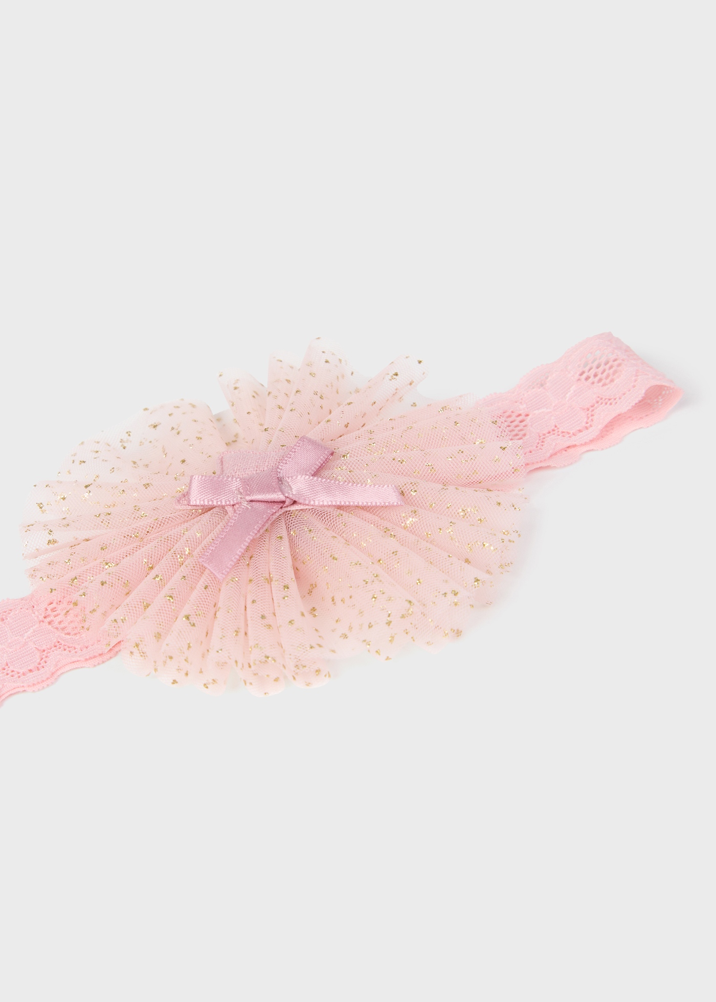 Faixa de cabelo elástica com laço e aplique de tule para bebê