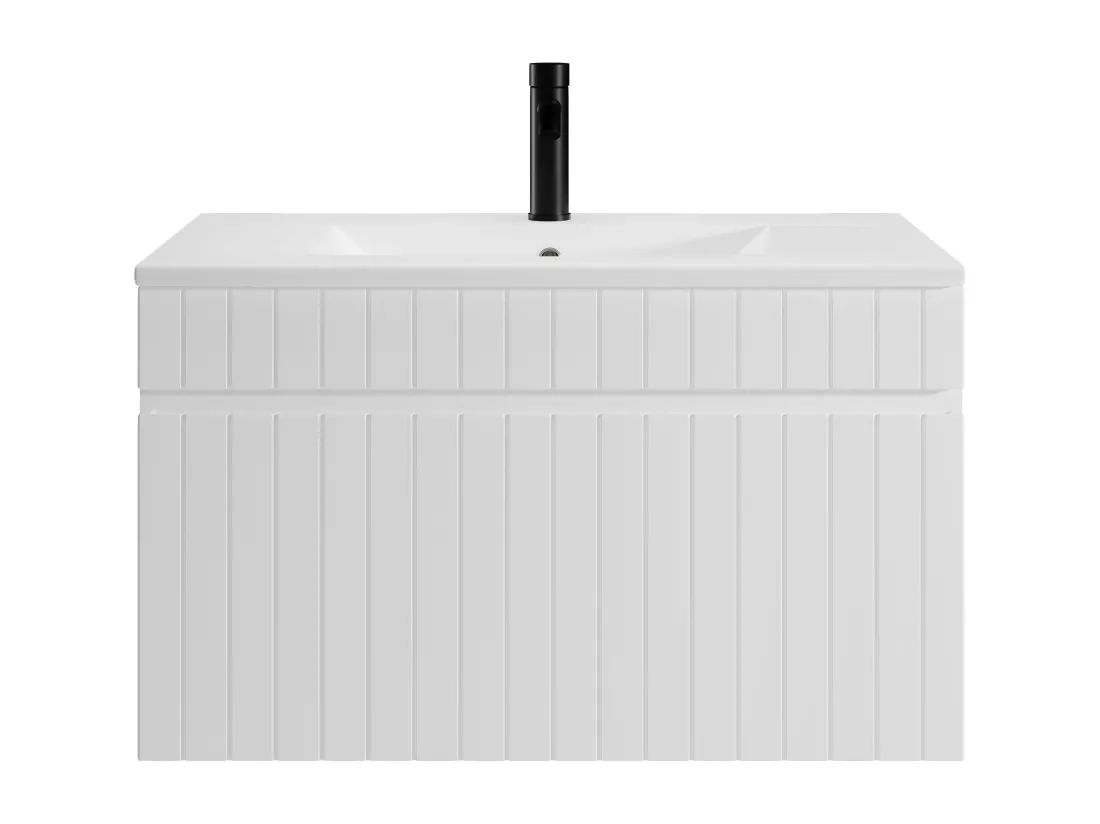 Meuble de salle de bain suspendu strié blanc avec vasque à encastrer - 80 cm - SATARA