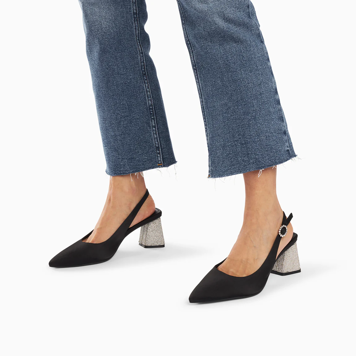 Escarpins-Escarpins slingback Paris noirs à bout pointu et talon strass