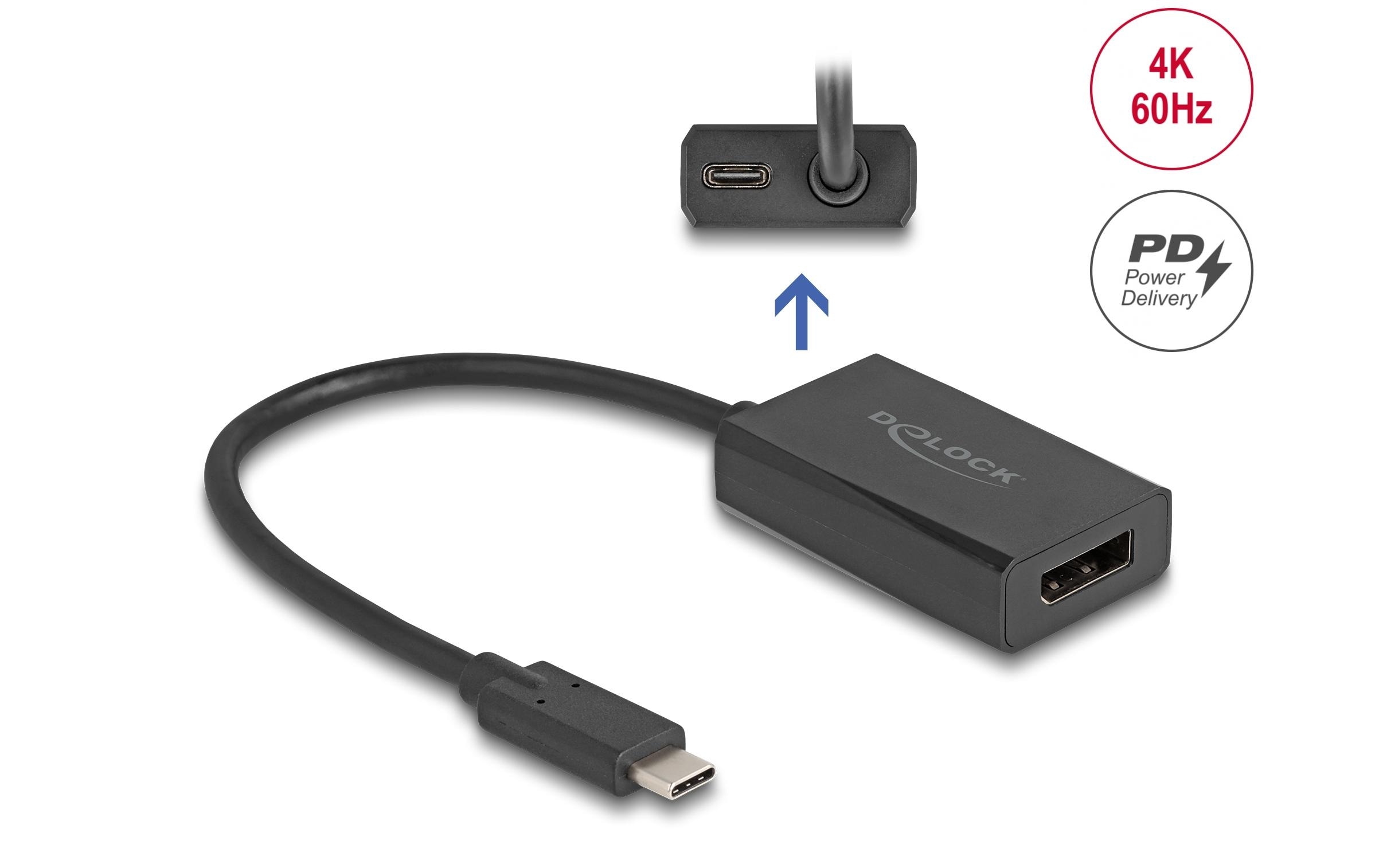 Adapter 4K/60Hz mit PD 85 W DisplayPort - USB Type-CDelock Adapter DisplayPort Buchse zu USB Type-C Stecker (DP Alt Mode) 4K mit PD 85 W