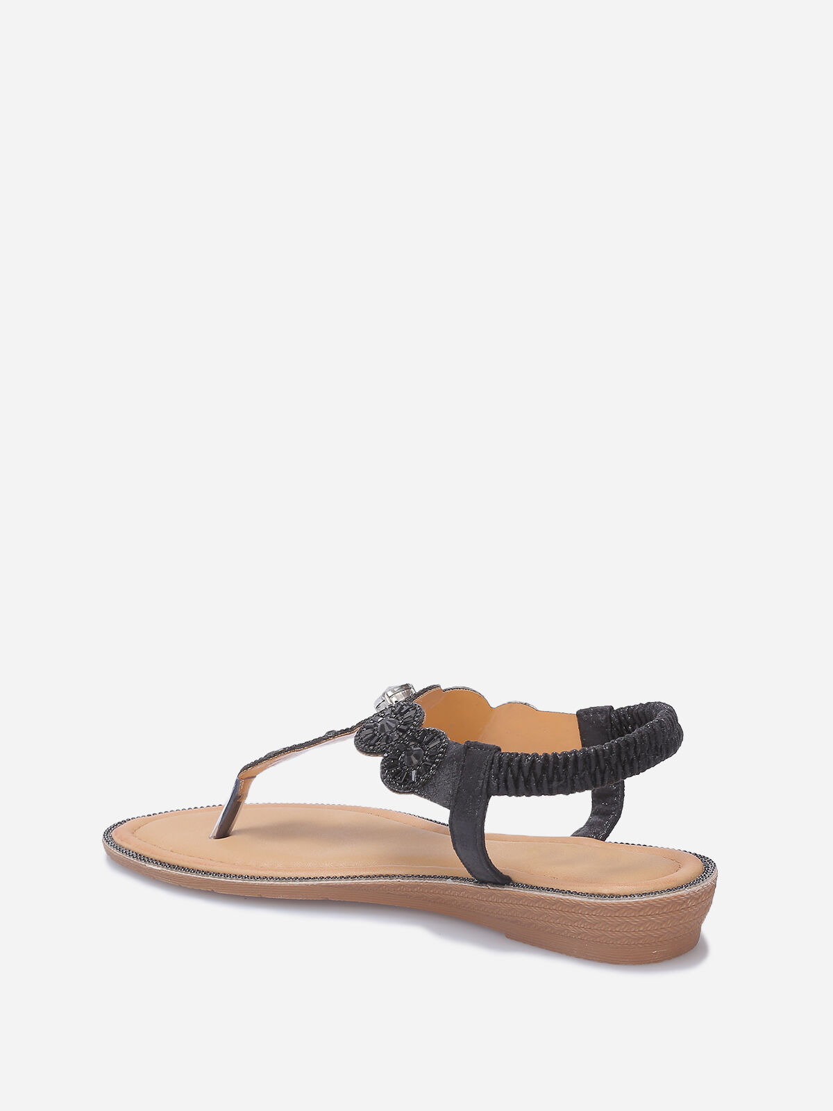 Nu-pieds pailletés à strass- Noir
