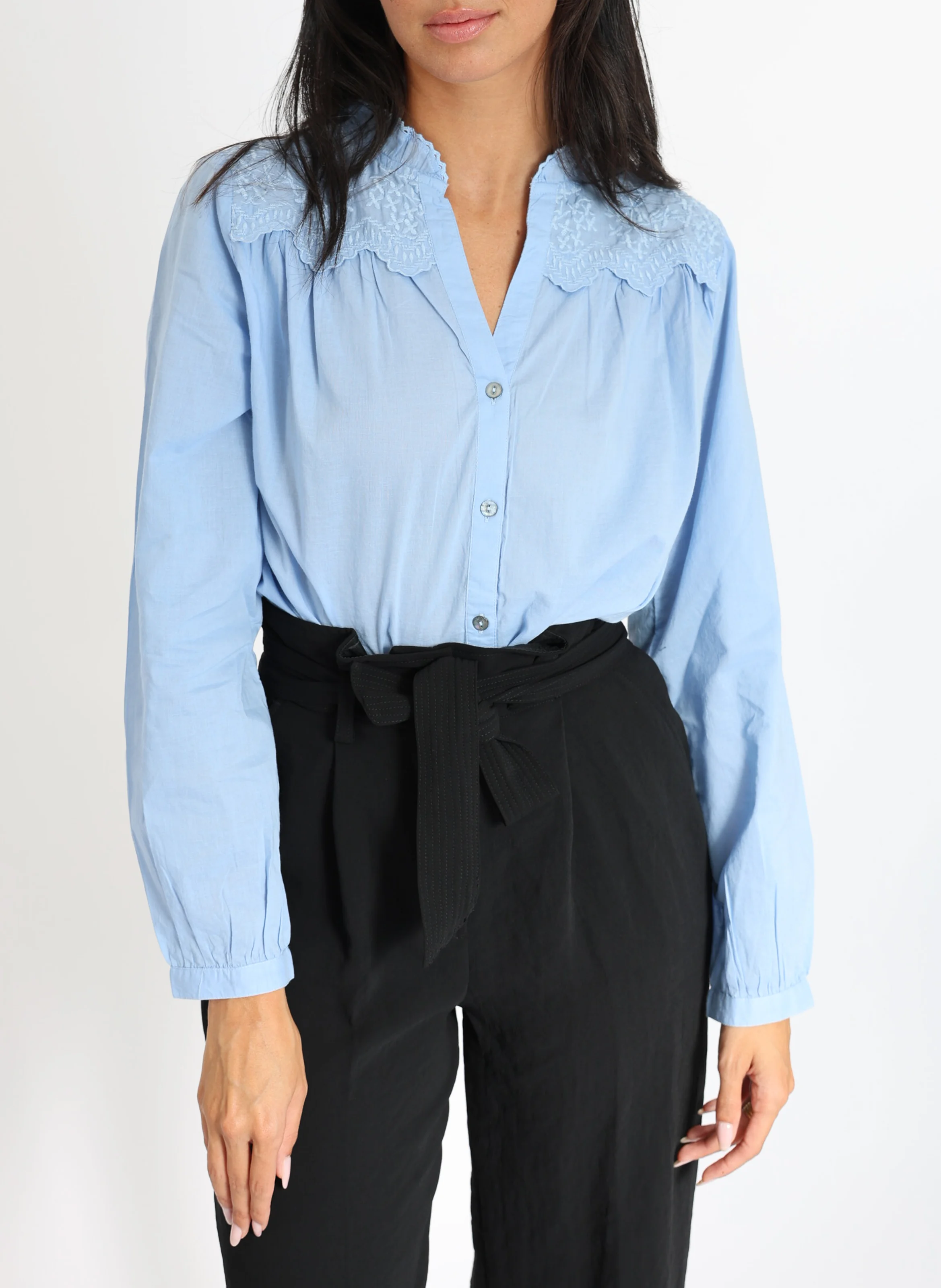 CLEO - Chemise ample brodée en coton | Bleu