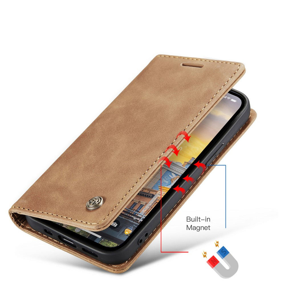 iPhone 15 Pro Leder Tasche Flip Wallet Etui mit Kartenfächern - Braun