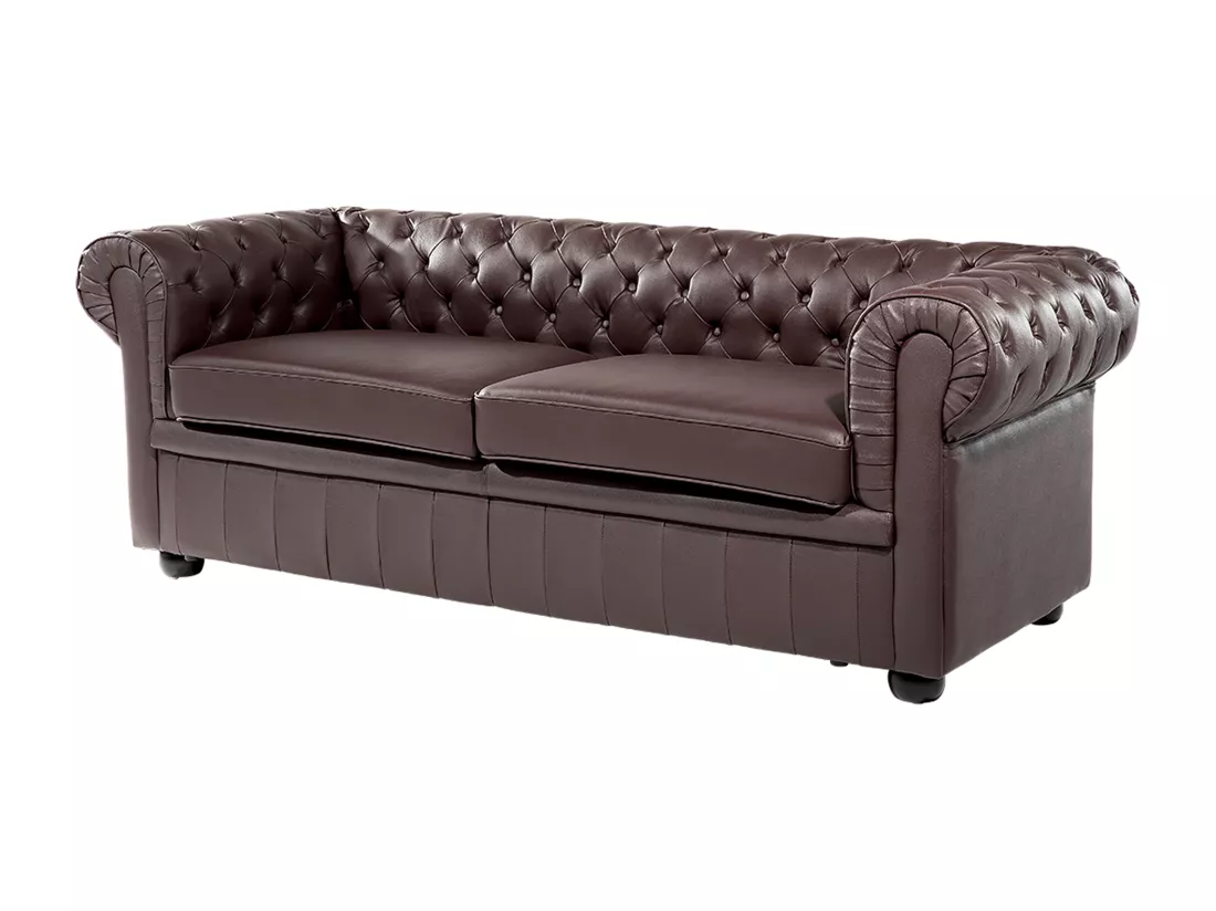 Canapé 3 places en cuir marron CHESTERFIELD