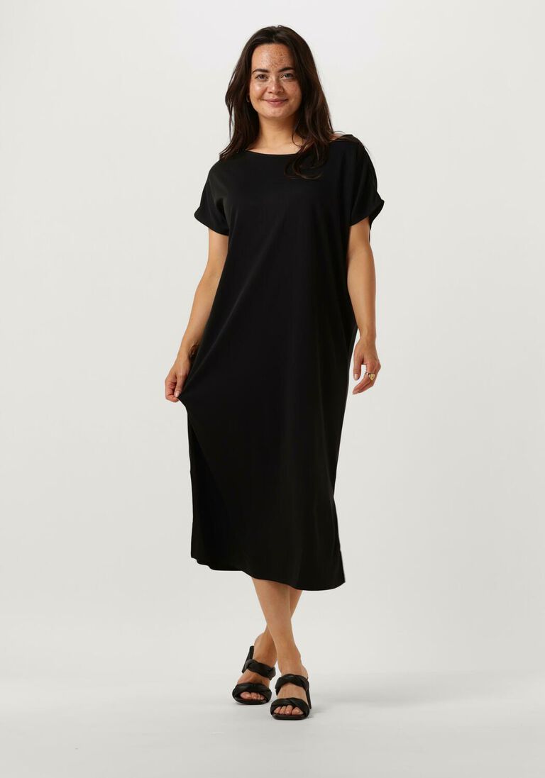 MINUS zwarte minus midi jurk ophelia boat neck short sleeve midi modal dress