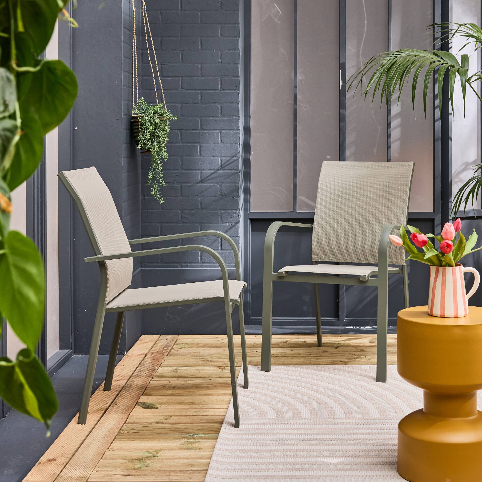 sweeek - Stapelen tuinstoelen van aluminium en textileen (Set van 2)