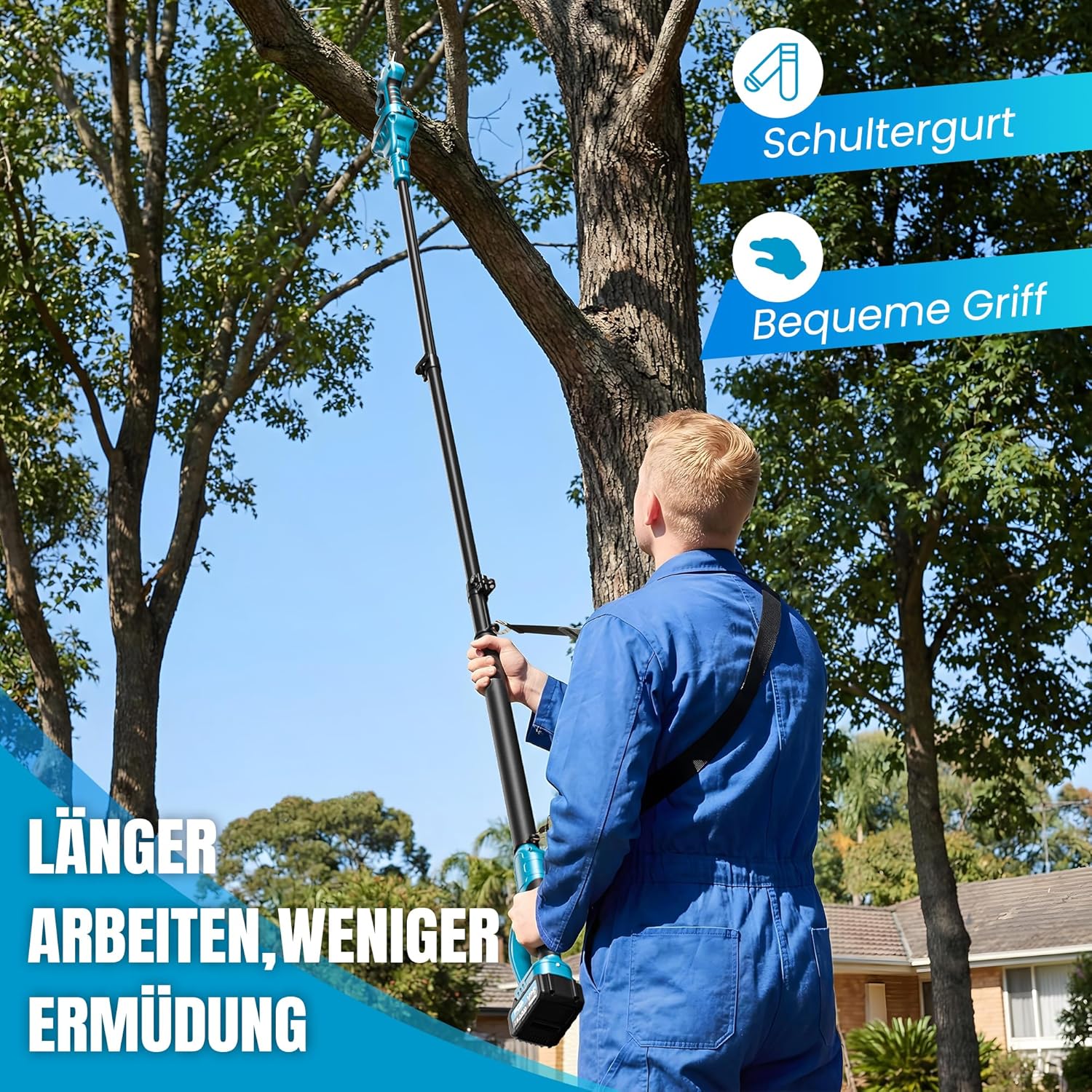 2 in 1 Akku Astschere Teleskop, 40mm Elektrische Gartenschere Professionelle mit 2M Teleskopstange, 2x2000mAh Batterien, Arbeitsreichweite 4M, für Garten Äste Obstgärten