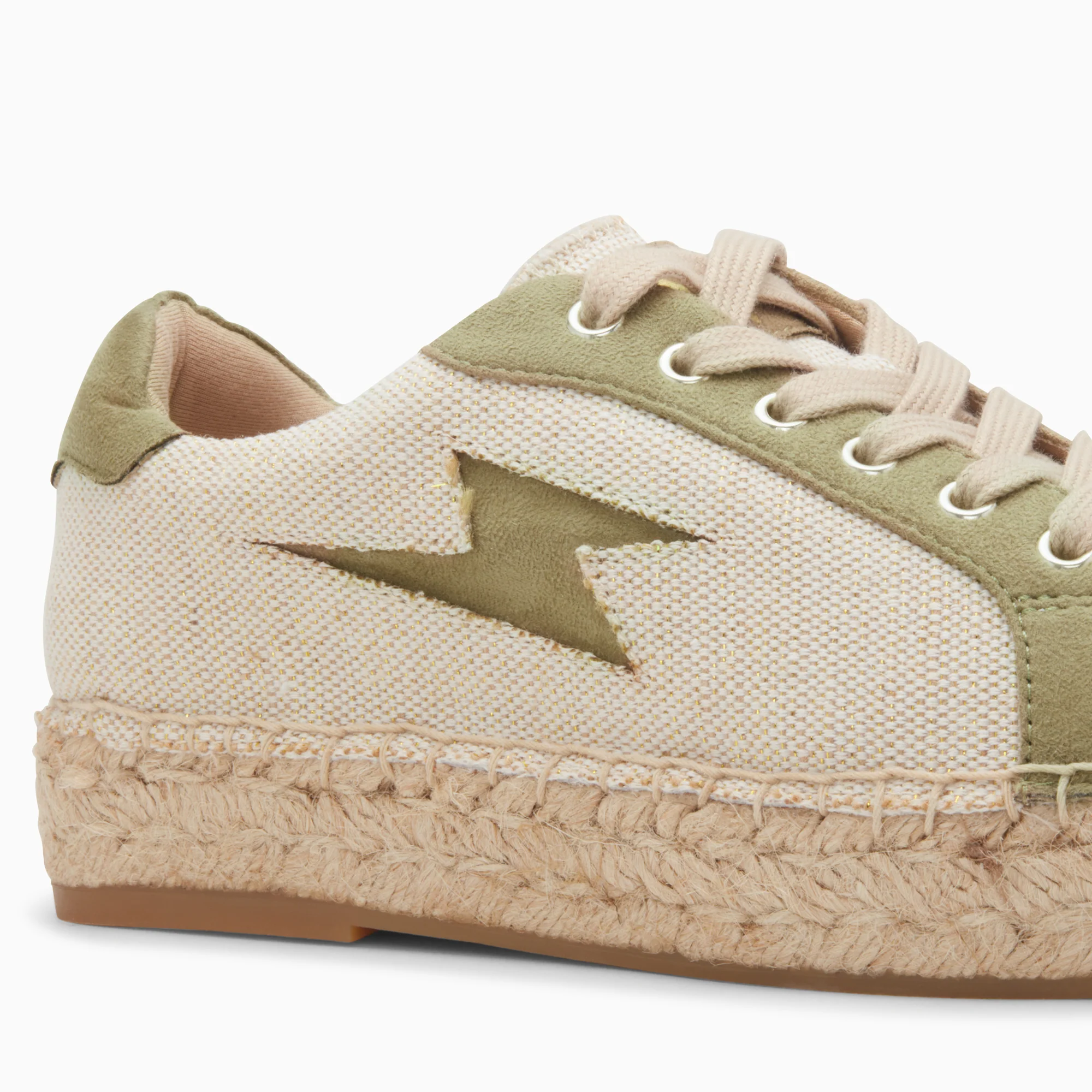 Sneakers-Baskets éclair April beige et kaki à semelle espadrille