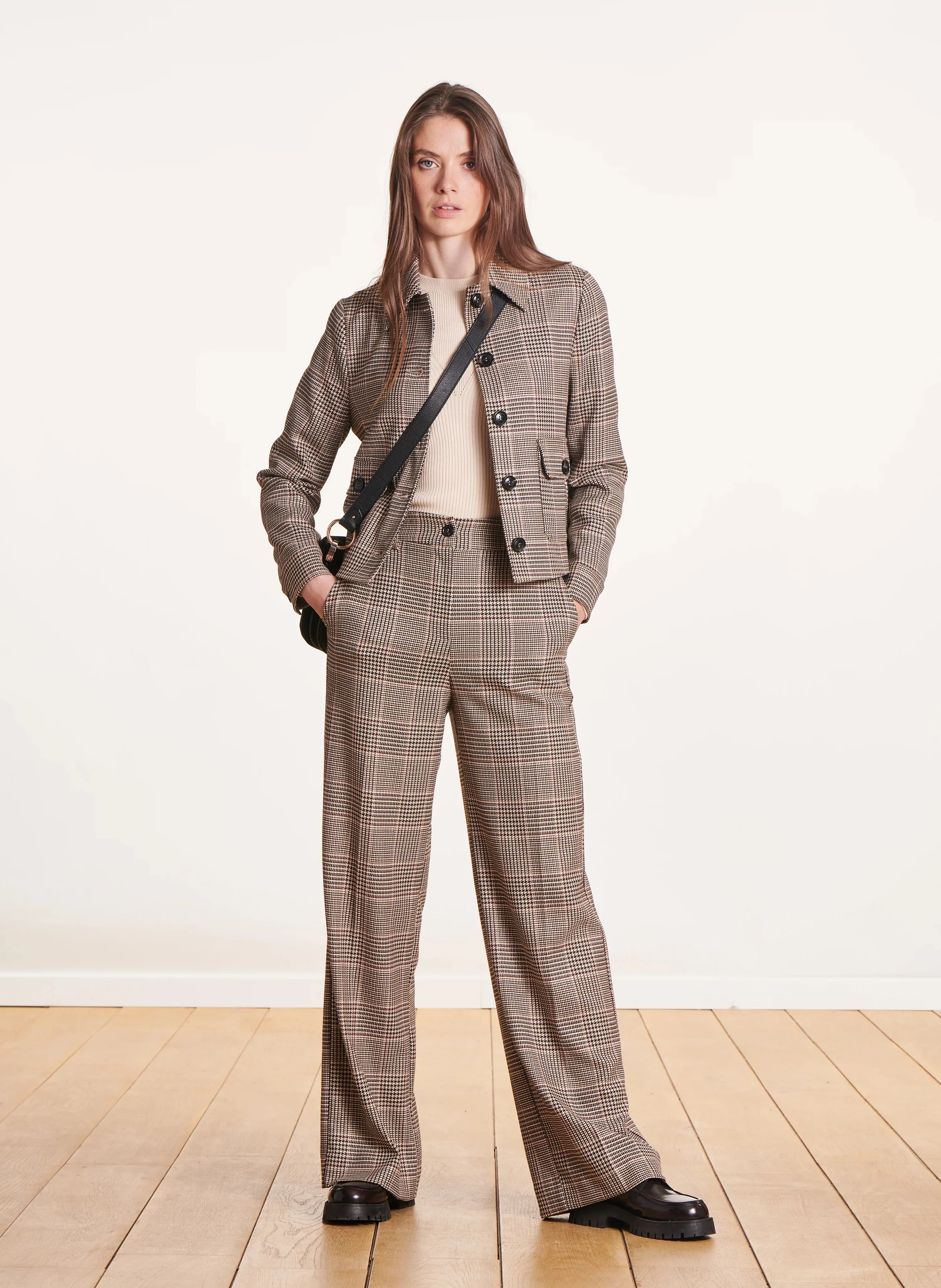 Veste courte à carreaux | Marron
