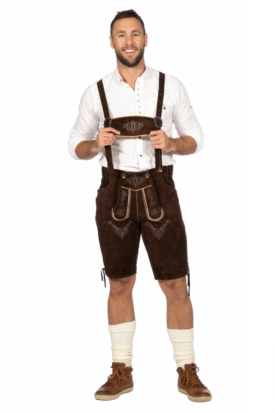 Donkerbruine Lederhose Heren Kort