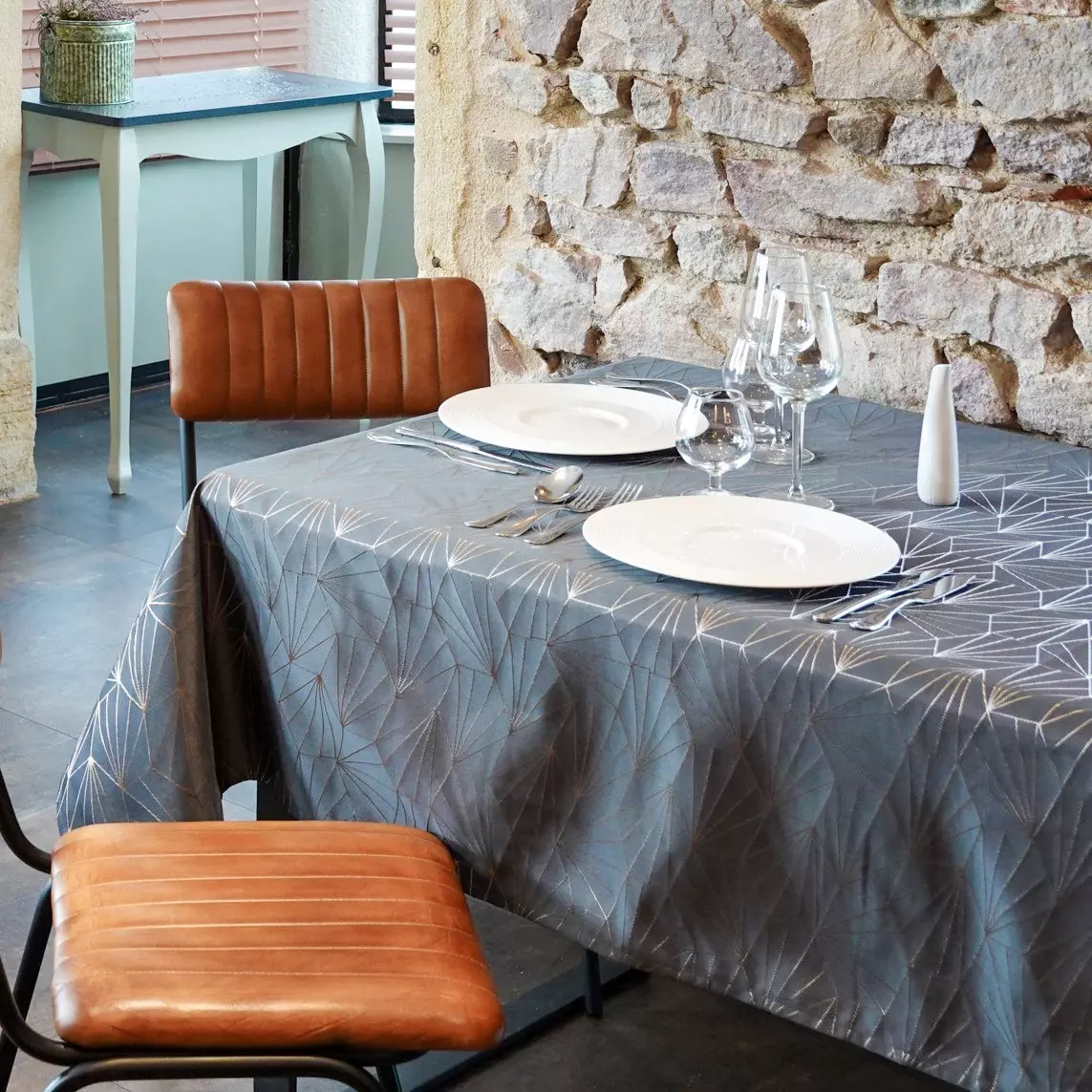 Nappe de Noël rectangulaire (145 x 300 cm) Facette Anthracite