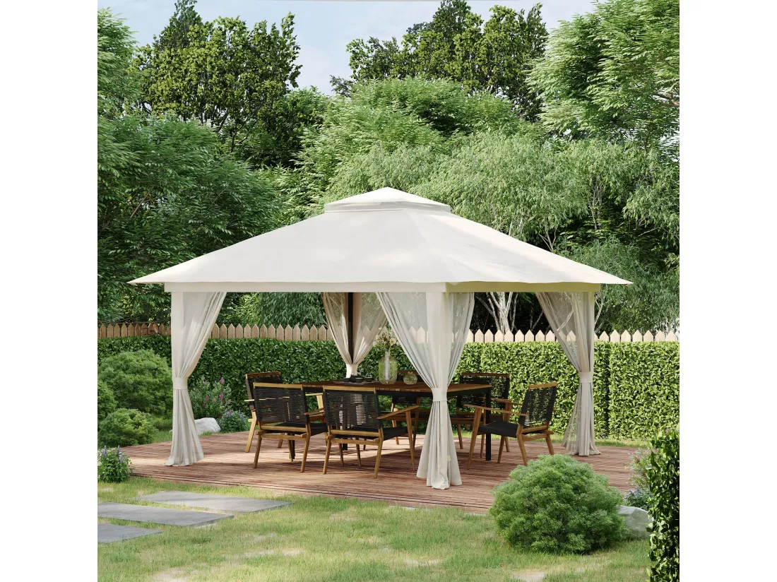 Tonnelle barnum de jardin pop-up pliant 3,92L x 3,92l x 2,83H m sacs de lestage et transport inclus crème