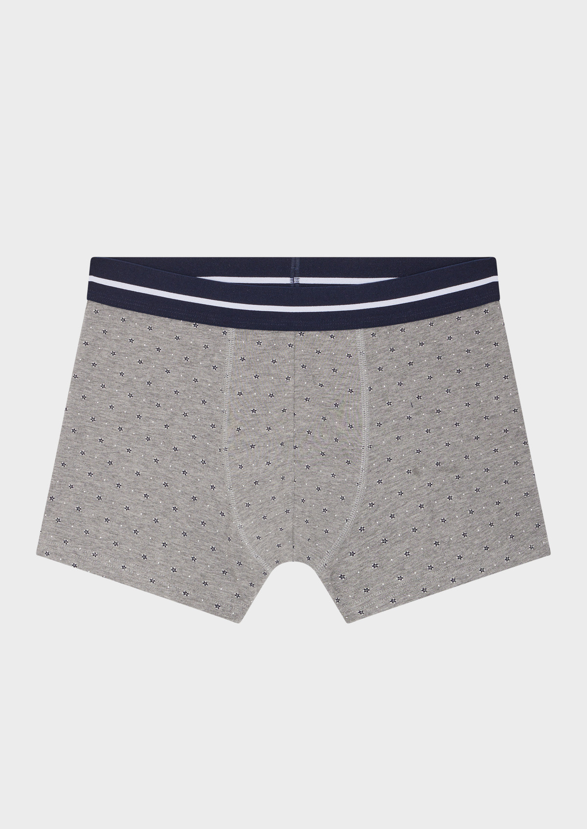 Boxer en coton stretch gris à motif fantaisie bleu et blanc