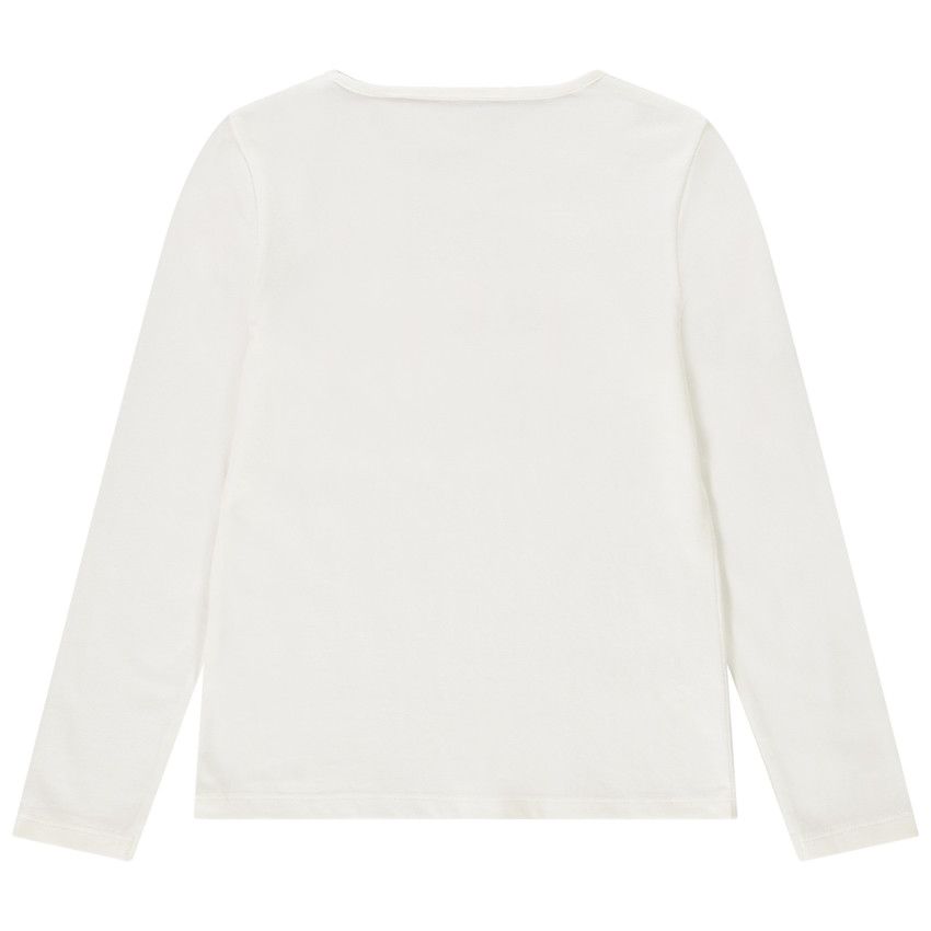 T-shirt manches longues en coton IC* print et lettres brodées pour fille - Ecru