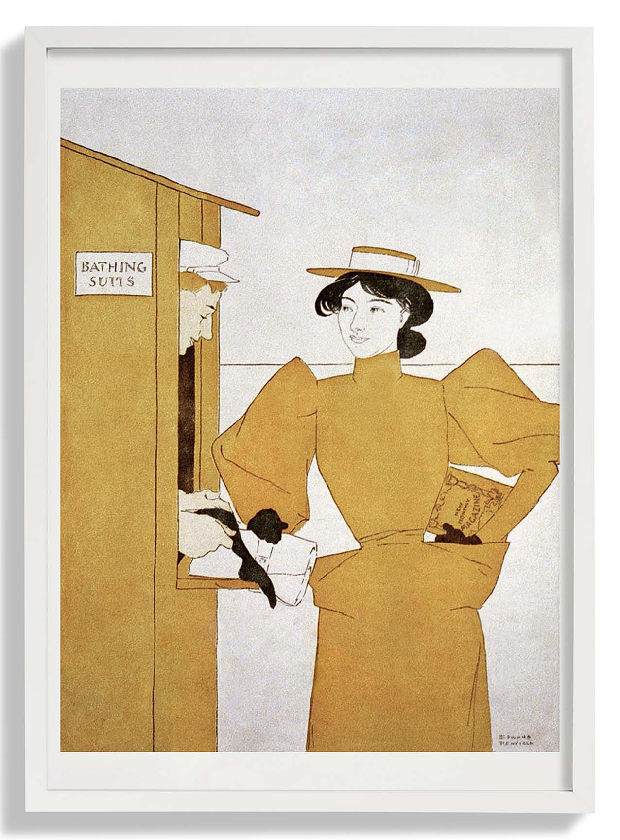 Frau, die Badeanzüge von Edward Penfield abholt