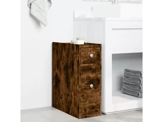 Armoire de salle de bain étroite avec roulettes chêne fumé