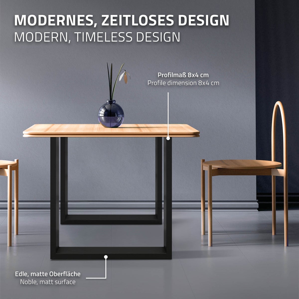 ECD Germany 2x Tafelpoten van vierkante profielen, 70 x 72 cm, zwart, gepoedercoat staal, industrieel design, metalen tafelsledes, tafelonderstel, tafelframe, meubelpoten, voor eettafel, bureau